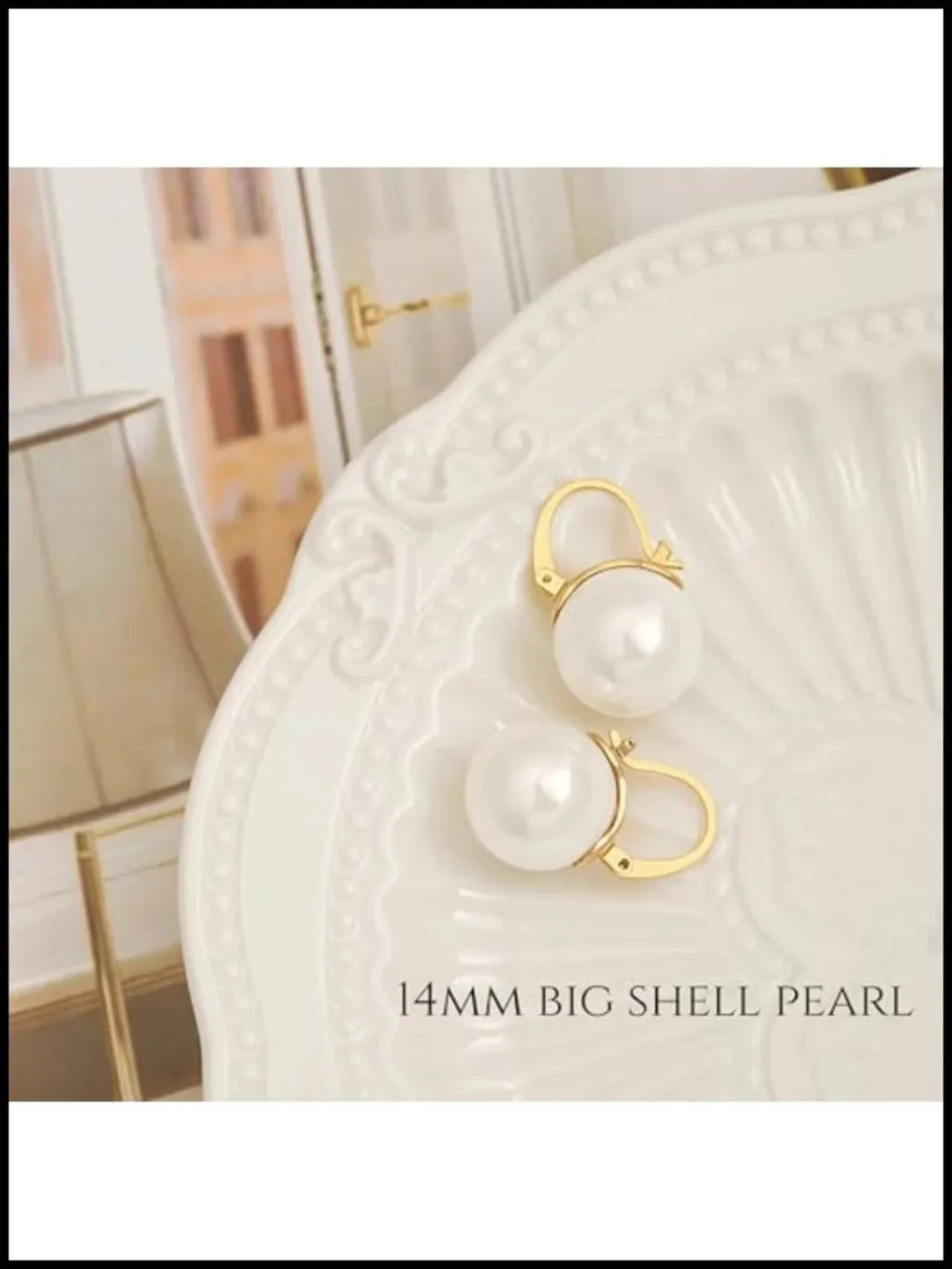Gold Plated 14mm Pearl Hoop Earrings for Women Dangle Drop Huggie Style